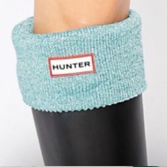 HUNTER XL Teal Sparkling Metallic Knit Fleece Fold-over Boot Lining Socks - Picture 1 of 7